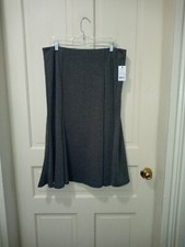 NWT MSRP 60 NY Collection sz L Gray Rayon Blend A-Line Pleated Long Skirt