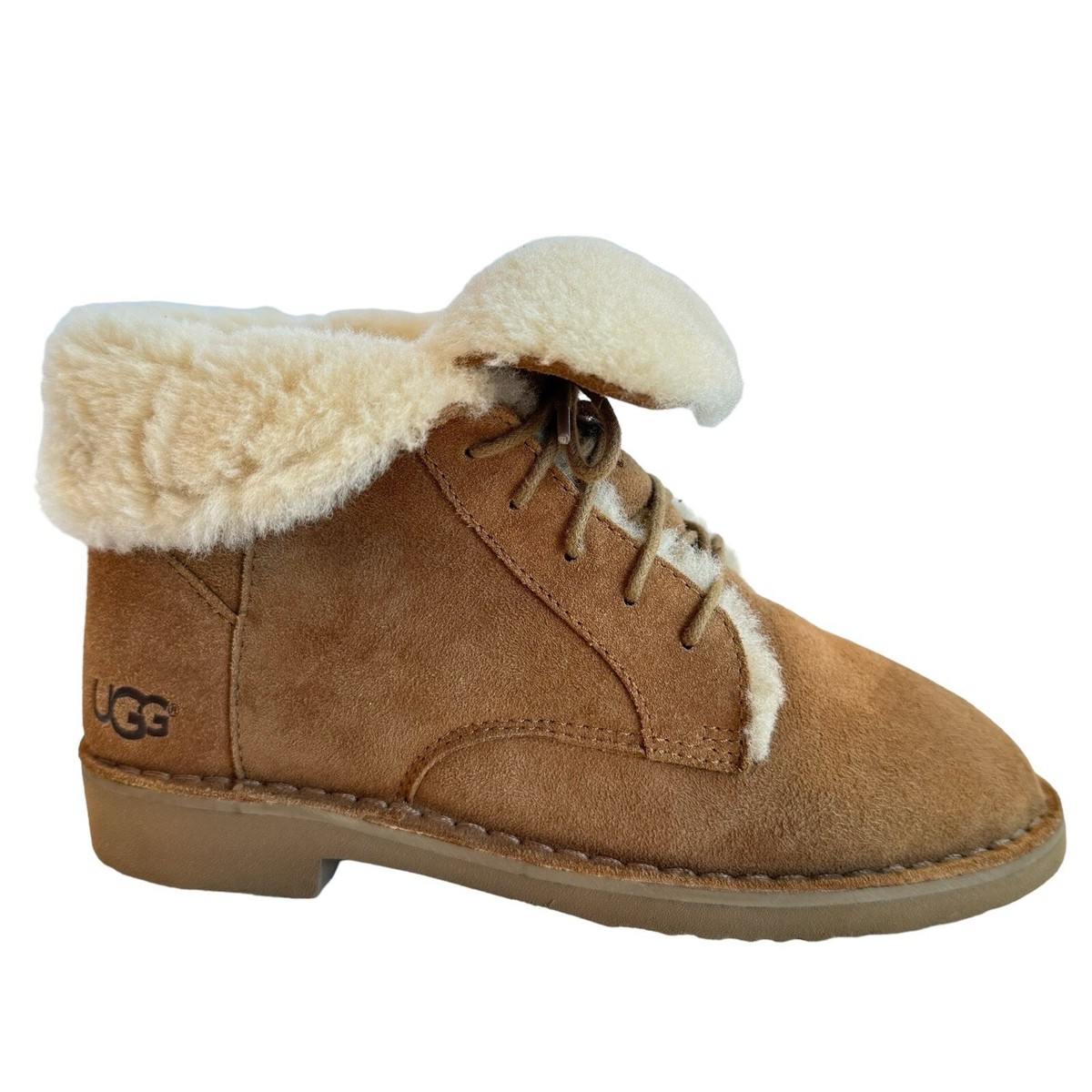 UGG Womens Quincy Boots Suede Lace Up Chestnut 1012359 Sheepskin