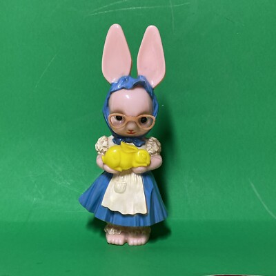 Vintage 1950's Knickerbocker 11'' Hard Plastic Easter Bunny Girl Rabbit Bank RARE