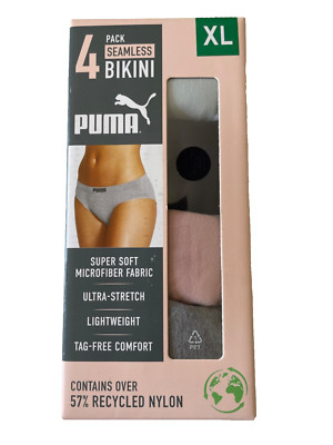 Puma Ladies 4-Pack Seamless Bikini Panties Soft Ultra-Stretch, Multicolor, XL