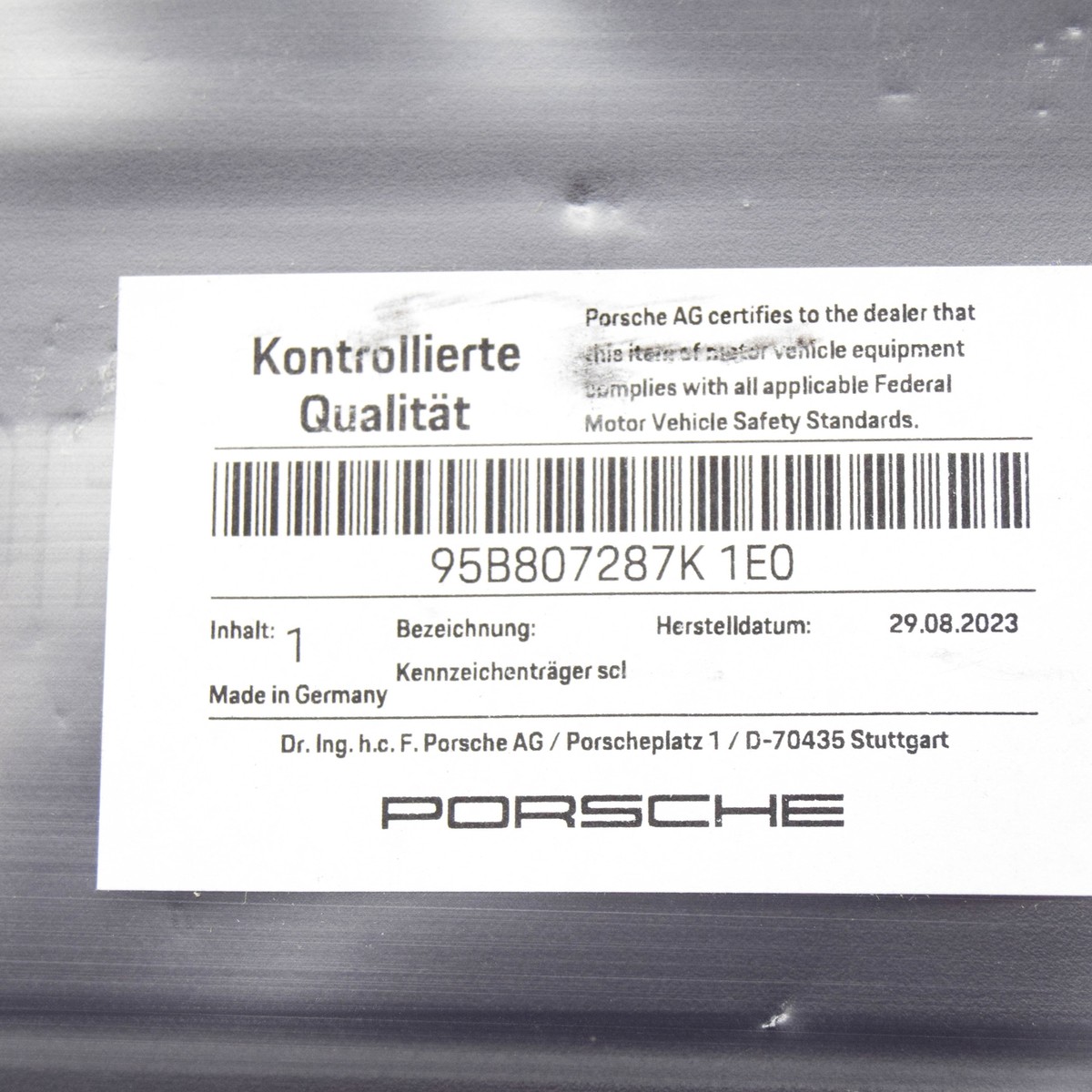 Porsche Macan 95B Kennzeichenhalter 95B807287K1E0 ECHT NEU | eBay