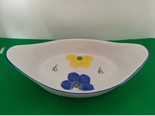 MAXAM #149 CASSEROLE SERVING DISH, HAND PAINTED PORTUGAL, BLUE/YELLOW FLOWERS