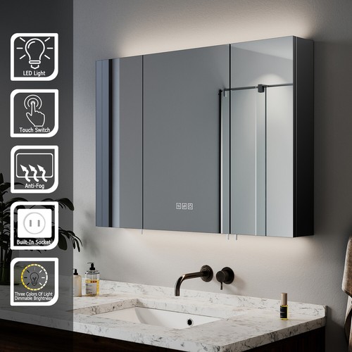 Bathroom Mirror with LED Lights Demister Shaver Socket Backlit