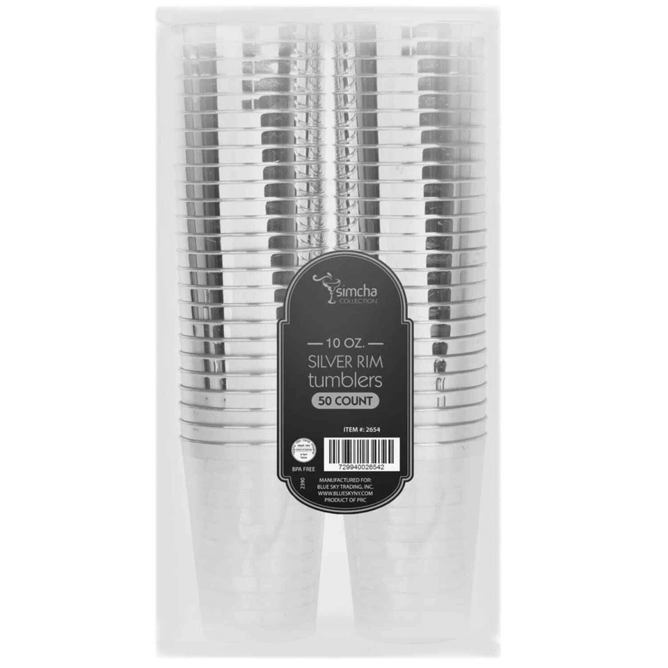 Silver Rim Clear Elegant Heavy Quality Plastic Tumbler Party 10 Oz Cups - Image 4 of 4