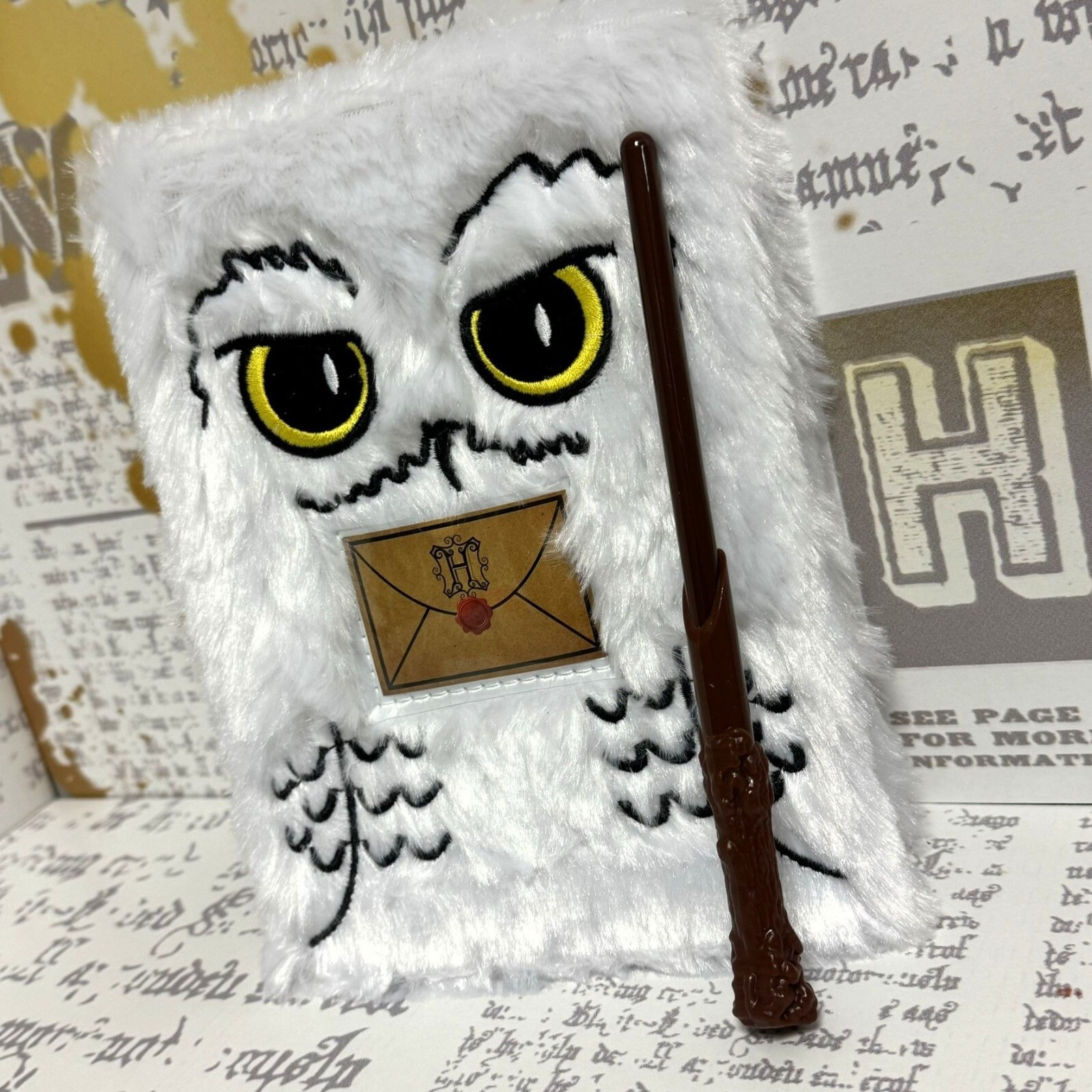 Cuaderno de peluche Harry Potter Hedwig incluye varita mágica bolígrafo Kawai