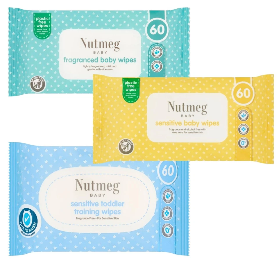 Nutmeg Baby Wipes Soft Hypoallergenic Cleansing for Sensitive Baby Skin