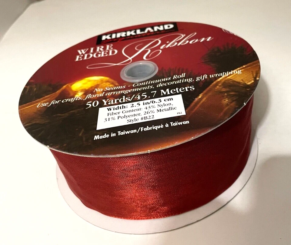 NEW Red Shimmer Ribbon 50 Yards Wire Edged Kirkland Signature 2.5" Wide No Seams - Image 4 of 4