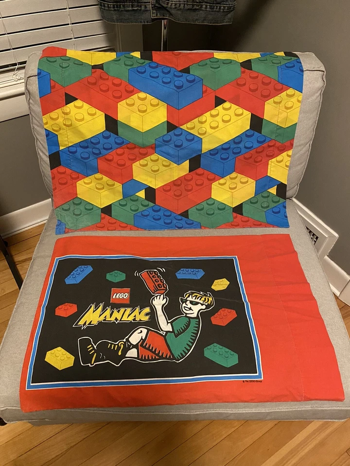 RARE Vintage LEGO Brick Bed Sheet Set Twin Bedding & Pillowcase HTF - Image 2 of 4