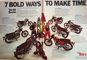 Vintage 1969 Sexy BSA motorcycle original color ad CY008