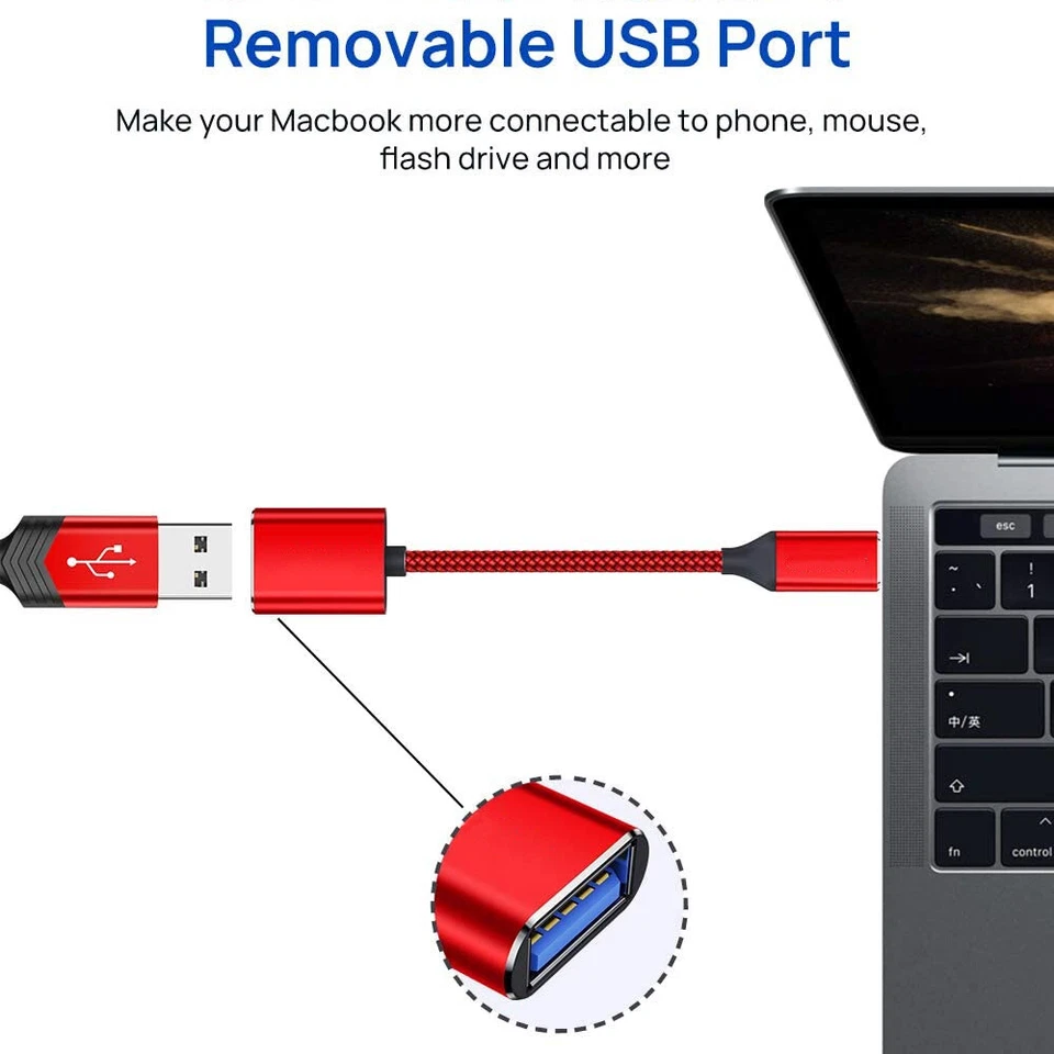 USB-C Type C Male to USB 3.0 Type A Female OTG Adapter Converter Cable Cord 3in - Image 4 of 4