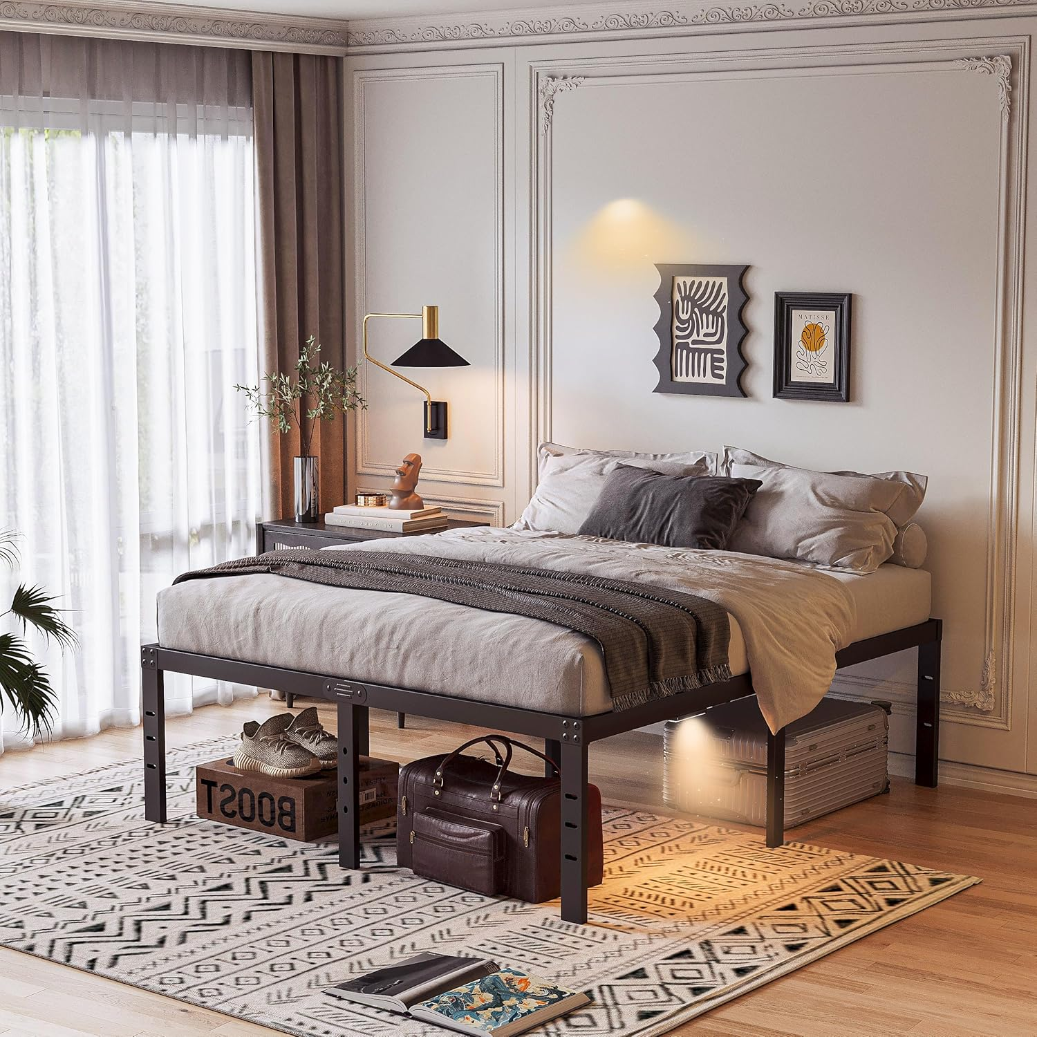 18 Inch Queen Bed Frame with LED Night Light, Metal Platform Bed Frame Queen Siz