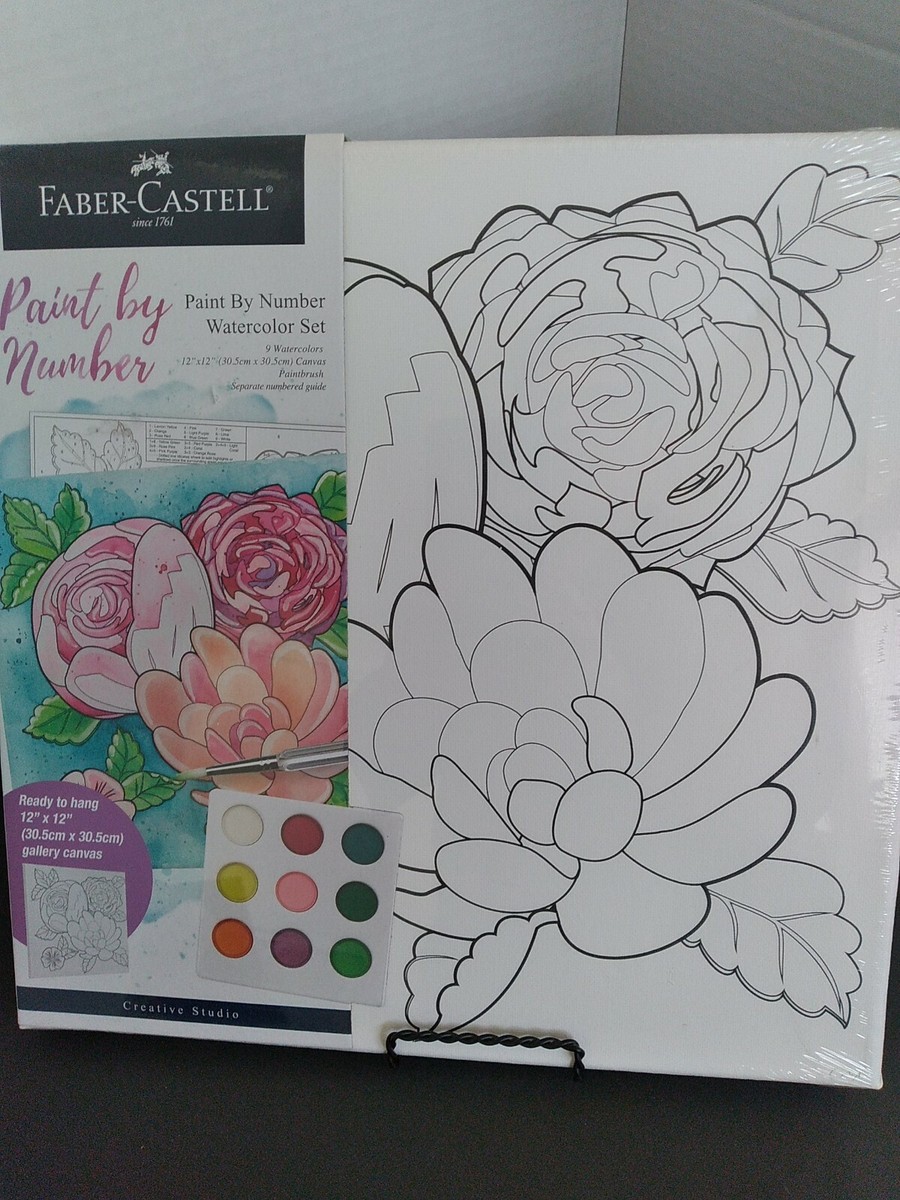 Kit Peinture Par Numéros à L'aquarelle Faber-Castell 12x12 Pouces - Toile Carrée, Fait Main