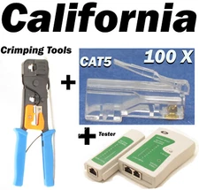 Cable Tester + Crimper + 100 RJ45 CAT5e Connector Plug Network Tool Kits 8P8C 6P
