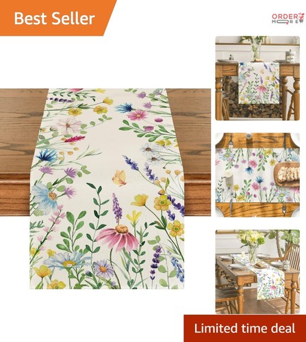 Floral Table Runner Polyester 13x72 Inch Machine Wash Rustic Dining Decor