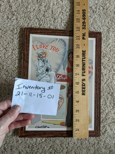 Vintage Chuck Oberstein 2 Clown Picture 12x9 Plyboard I love You Woman Man - Picture 8 of 8