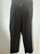 Adrienne Vittadini Pants Womens 10 Black Pleated Belted Casual Trouser