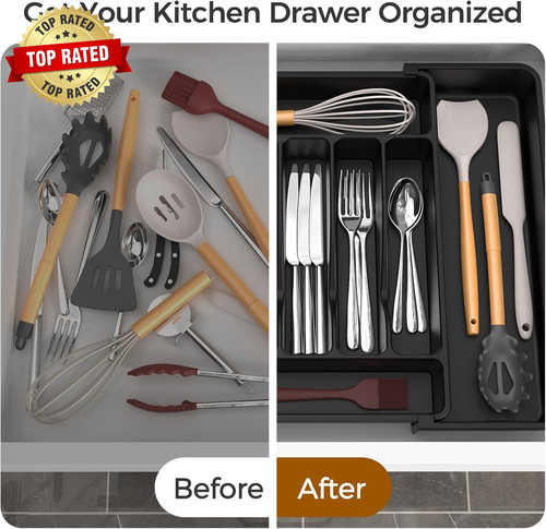 Extra Large Expandable Silverware Organizer Bpa-Free Food-Safe Cutlery Flatware  - Picture 6 of 8
