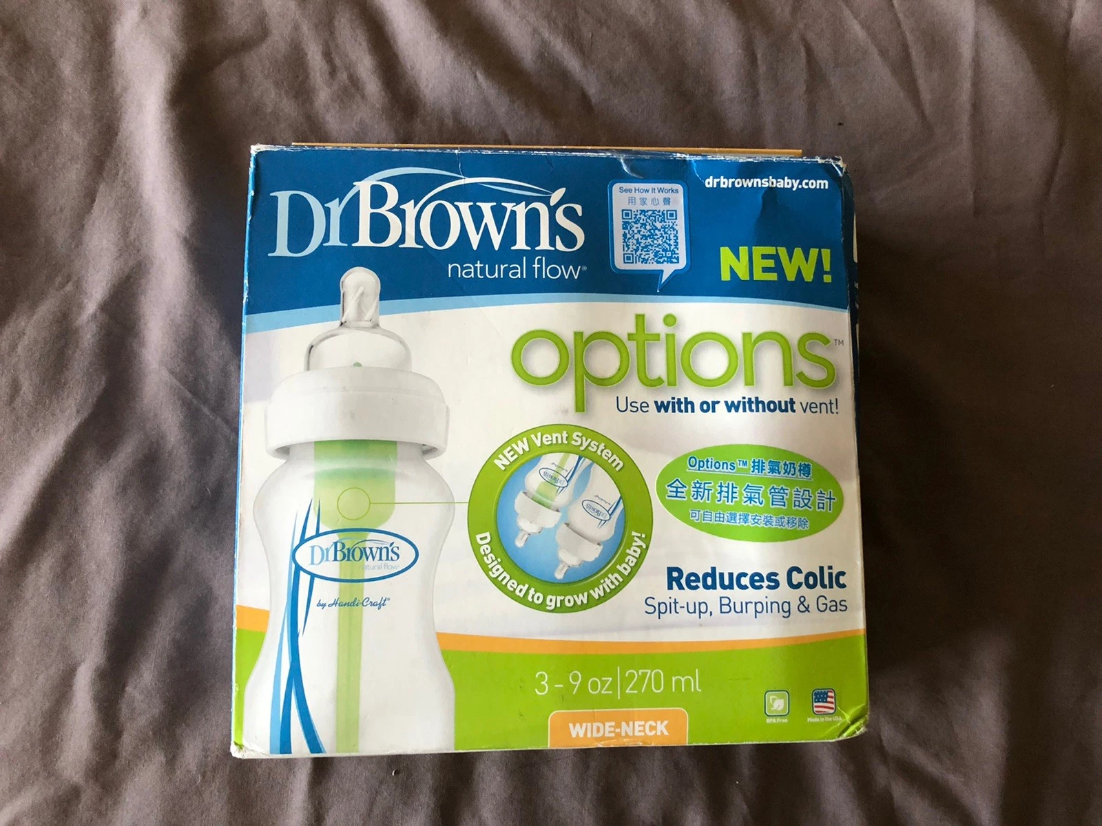Dr. Brown’s Anti-Colic Wide-Neck Baby Bottle 9oZ 270ml - Natural Flow Options+