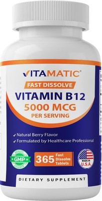 Vitamin B12 5000 mcg   365 Fast Dissolve Tablets Berry Flavor   Supports Energy