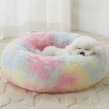 Calming Dog Bed Cat Bed Donut, Faux Fur Pet Bed Self-Warming Donut Cuddler, C...