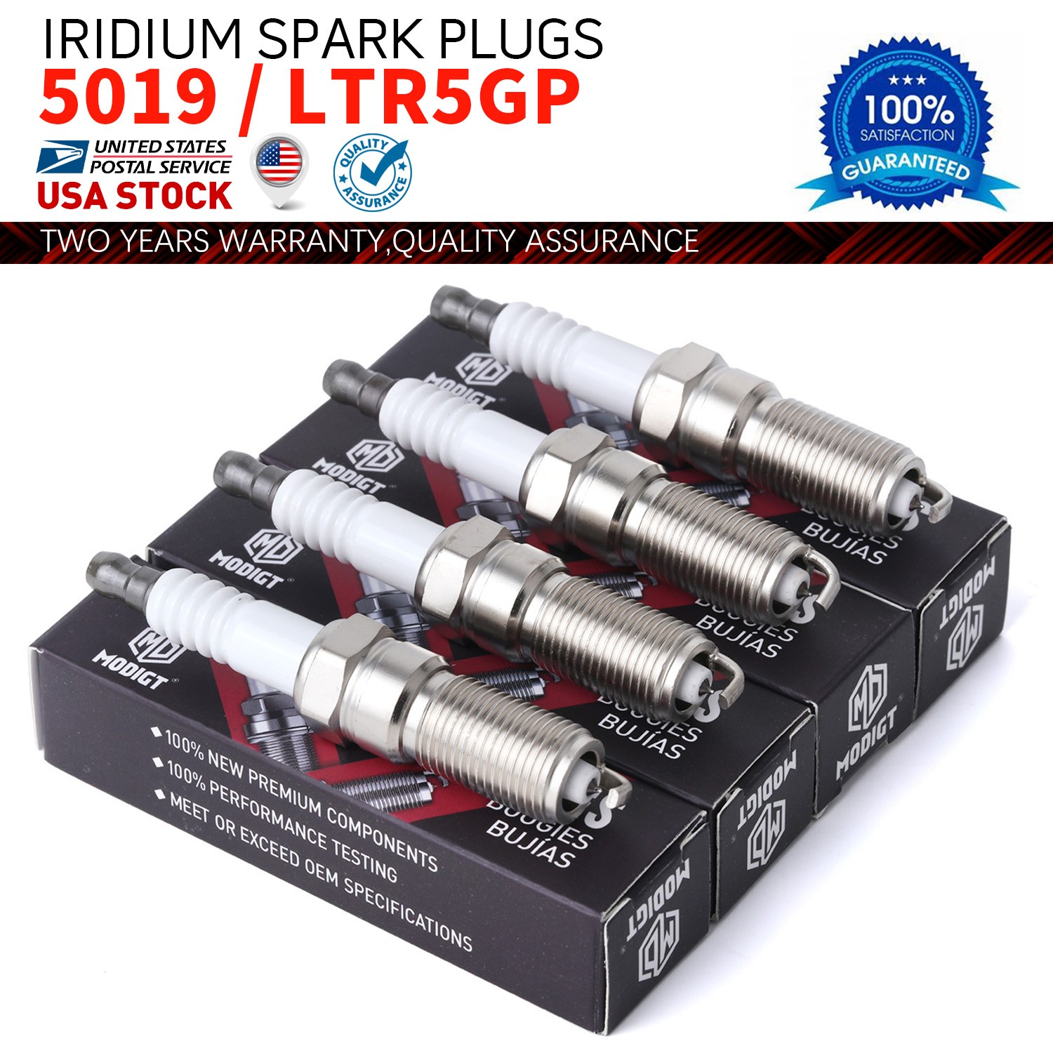 Set of 4 OEM Spark Plugs Replacement LTR5GP For NGK 5019 LTR5GP NEW Iridium