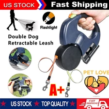 Dual Pet Leash Retractable Reflective Lead for Two Dogs 360 Swivel Dog Leash New