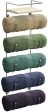 Sorbus Wall-Mounted Towel Rack - 5-Tier Metal with Wooden Shelf - Easy