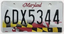 Maryland 2021 State Flag License Plate 6DX5344 in Very Good Condition