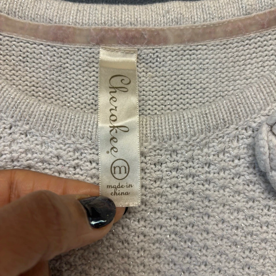 Cherokee Girl Medium Sweater Dress Silver Knit Flower Detail Cottagecore Holiday - Image 4 of 4