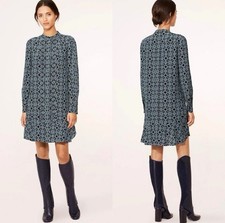 Tory Burch Massey Shirt Dress 100% Silk Black Pompidou Geometric Size 2