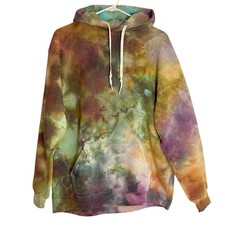 Handmade Tie Dye Hoodie Sweatshirt Mens Size Medium Large Unisex Upcycled Multi