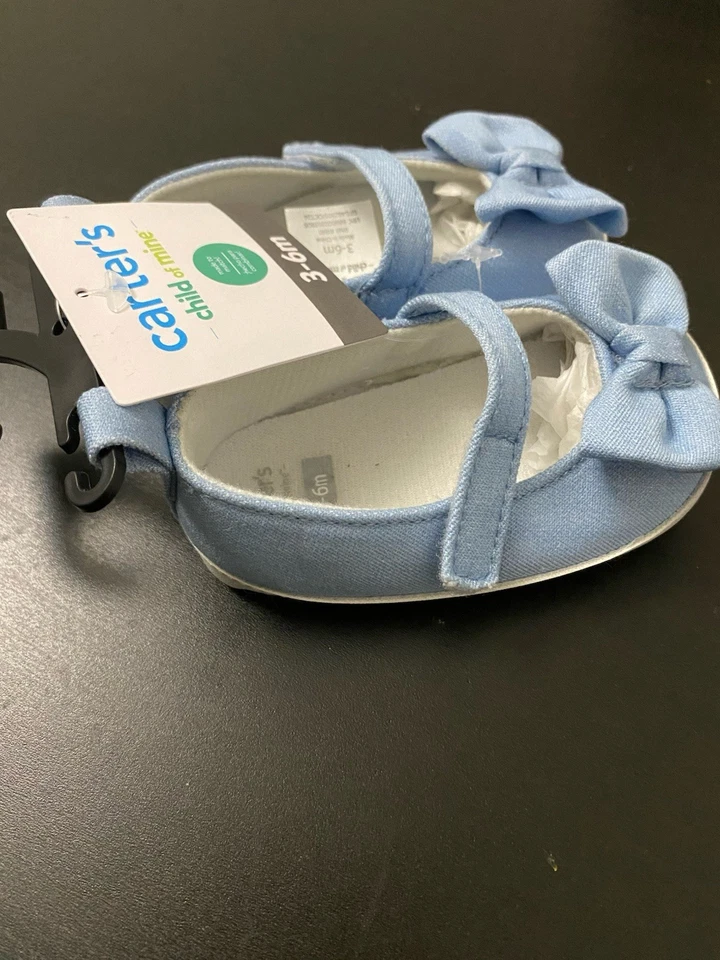 Bebé Niña Talla 3-6 Meses Azul Denim Zapatos Con Lazo Carter's Child Of Mine Nuevos Foto 3 de 4