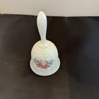 Fenton BELL white iridescent basketweave glass hand painted Heart & FlowerSigned