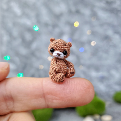 Ready micro Crochet Teddy Bear. Dollhouse miniature. Doll pet. Microtoysby