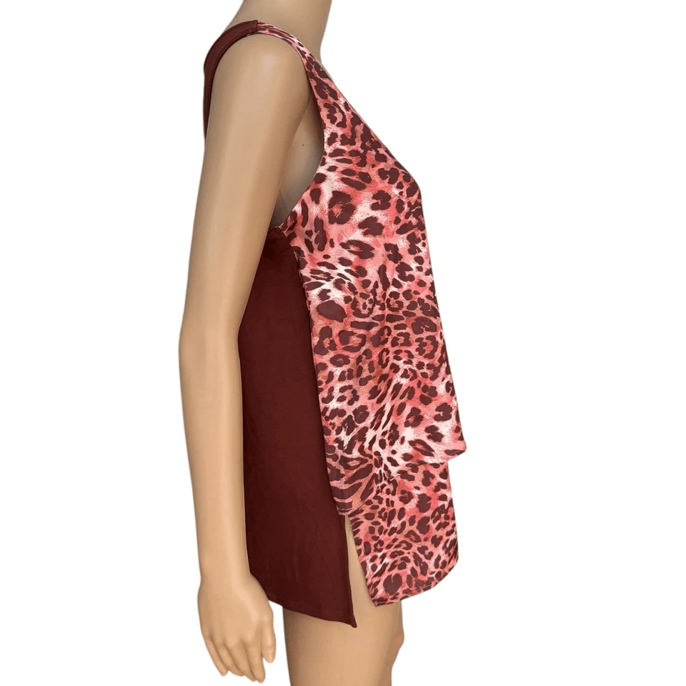 Blusa DG2 Diane Gilman Mixed-Media Doble Capa Easy Tank Estampado Animal 1X Nueva con Etiquetas Foto 2 de 4