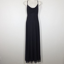 Vtg Tadashi Black Mesh Cowl Neck Maxi Gown Cutout Open Back Spaghetti Straps M