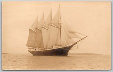 RPPC Four Masted Schooner Ship at Sea Poland Maine VINTAGE Postcard 4815