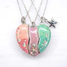 Claire s 3 piece multicolor best friend necklaces in pastel glitter pink mint