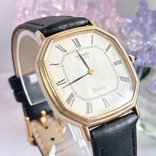 Rare Working Item 10K ST SEIKO Dolce Seiko Dolce Engraved Men's Watch Roman t190