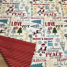 100 Cotton Twin / XL Winter Holiday White Quilt Santa Reindeer Christmas Tree