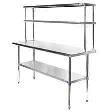 Commercial Stainless Steel Kitchen Prep Table with Double Overshelf- 30" x 60"