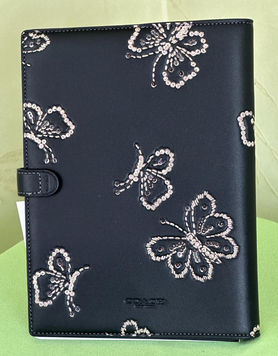 小物 vintage coach Leather Butterfly CoinCase COACH NOTEBOOK BLACK LEATHER with BUTTERFLY PRINT :NWT BUTTERFLIES