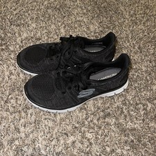 Skech-knit By Skechers, Donna 8 Nero Memory Foam Suola Flex Lacci Dual-Lite