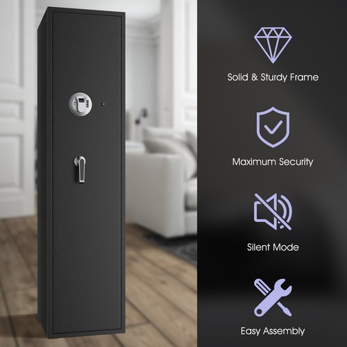 Costway Biometric Fingerprint Rifle Safe Quick Access 5-Gun Cabinet Box Black - Picture 4 of 6