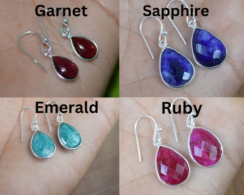 925 Solid Sterling Silver Green Onyx,Garnet Multi Stone Hook Earring Ji760 - Picture 5 of 81