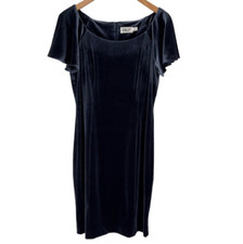 Eliza J Scoop Neck Flutter Sleeve Velvet Sheath Dress Knee Length Women 14 Navy
