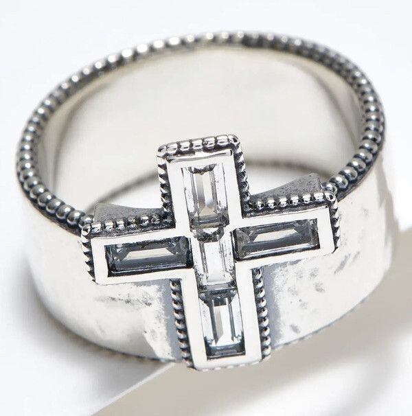 NWOT OR PAZ STERLING SILVER 925 CROSS SHAPE WHITE TOPAZ RING SZ 5 ISRAEL PZ /au