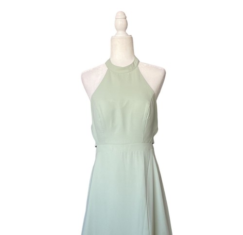 Azazie Clarice Bridesmaid Dress Size 10 Agave Green A-Line Halter Chiffon Pastel - Picture 6 of 12