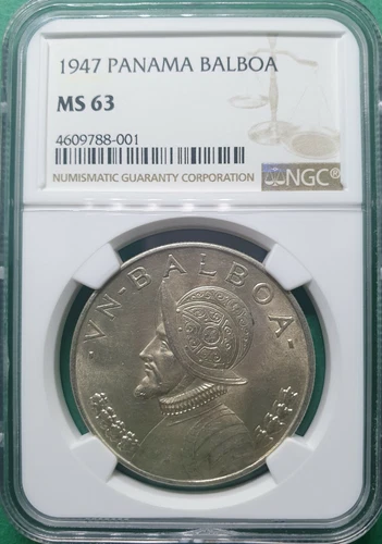 1947 PANAMA BALBOA SILVER  NGC MS 63