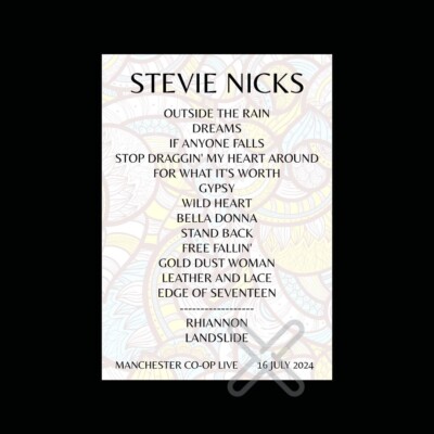 Stevie Nicks - Manchester 16. Juli 2024 Setlist - Poster Druck - Größe A4